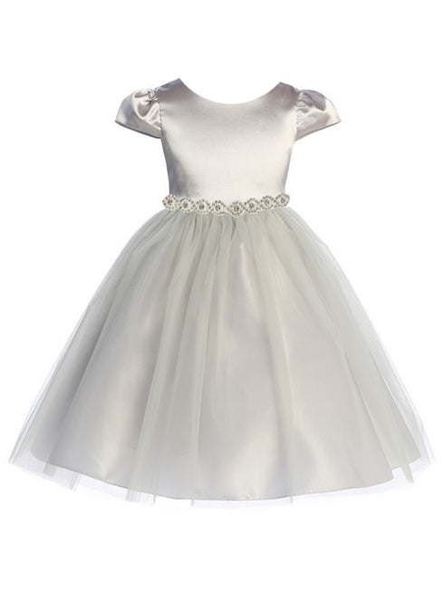 Kids Dream Big Girls Silver Cap Sleeve Satin Tulle Junior Bridesmaid Dress 8-14 - SophiasStyle.com
